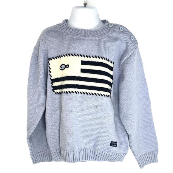 Tresors Des Oceans Other - Tresor des Oceans Boys Blue Striped Flag Fish Canadian Sweater Sz 8a Wool Blend